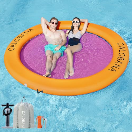 CALOBANA 8' x 8' Heavy Duty Floating Hammock for Multi Person Party Lake Floating Island with Mesh Water Rafts for Lake Tanning Pool Lounger Float for Adults Round Float Mat