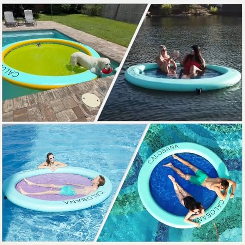 CALOBANA 8' x 8' Inflatable Water Hammock for Adults Float Ring Pad with Line Floating Circle Mat with Mesh Air Floating Isla