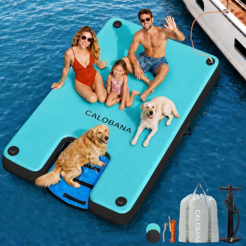 CALOBANA 8ft×6ft Inflatable Floating Dock with Dog Ramp